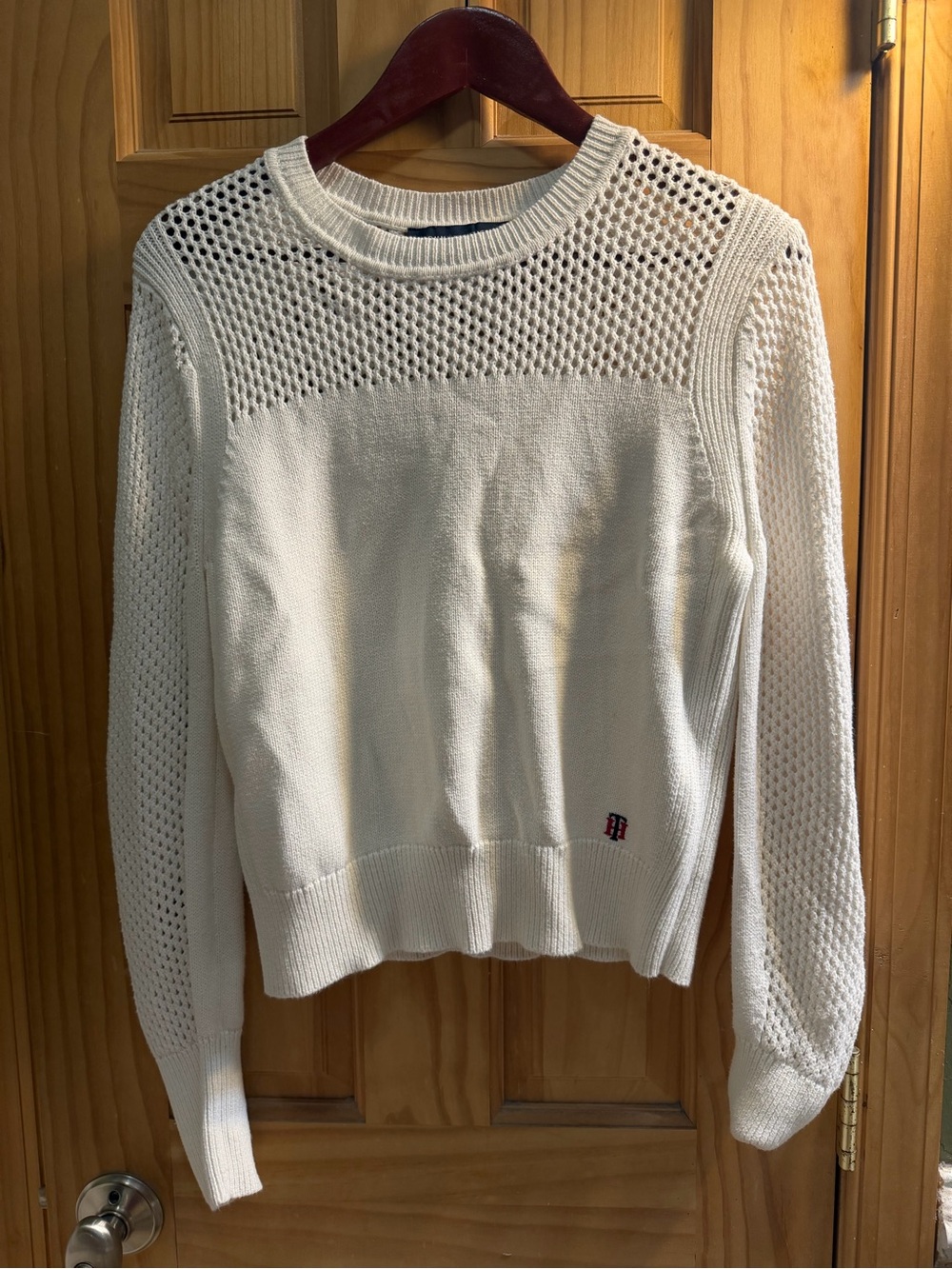 Tommy Hilfiger Cream Open-Stitch Knit Crewneck